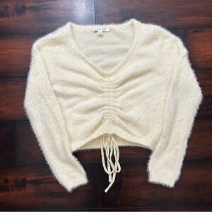 Fuzzy Women’s Cream Cinch Front Knit Sweater